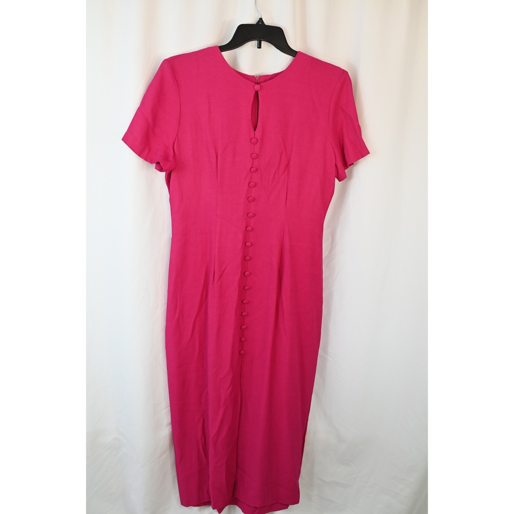 Dawn Joy Fashions Pink Button Front Short Sleeve Midi Dress Size 12 Made in USA
